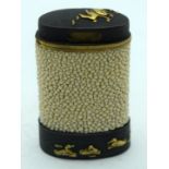 A VERY RARE 19TH CENTURY JAPANESE MEIJI PERIOD SHAGREEN VESTA CASE formed from tanto sword fittings.