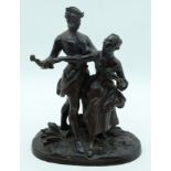 European School (19th Century) Bronze, Male and Female upon an oval base. 21 cm x 14 cm.