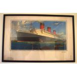 William McDowell (20th Century) Print, RMS Queen Mary. Image 87 cm x 57 cm.