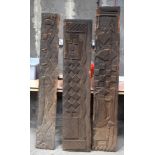 THREE AFRICAN TRIBAL YORUBA CARVED WOOD RELIEF PANELS . Largest 175 cm x 28 cm. (3)