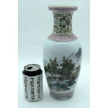 A LARGE CHINESE REPUBLICAN PERIOD FAMILLE ROSE PORCELAIN VASE painted with buildings and mountainous