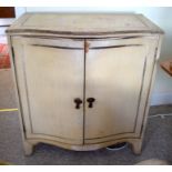 A NEAR PAIR OF VINTAGE SERPENTINE FORM PAINTED WOOD CABINET by John Lewis. Image 80 cm x 84 cm.