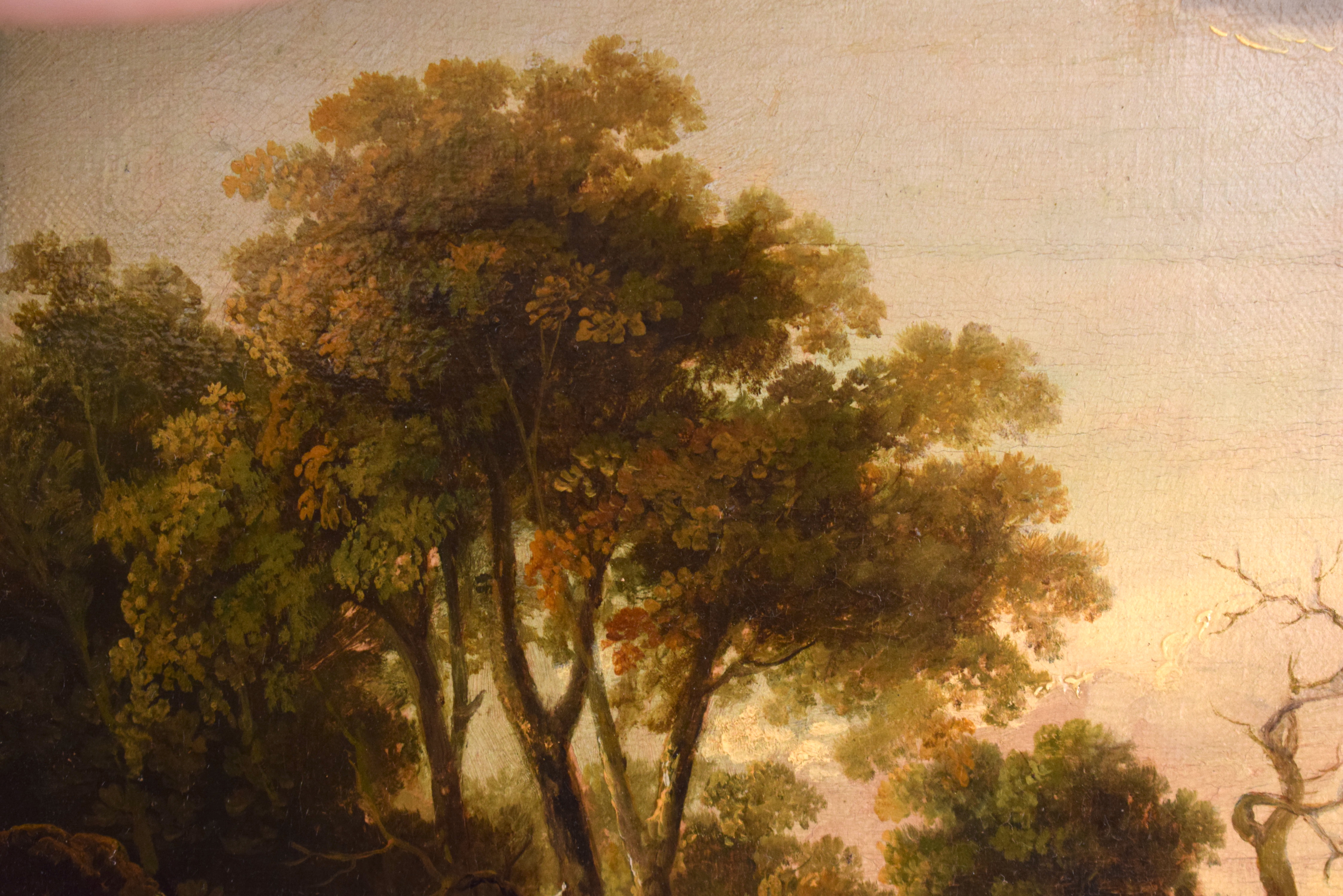 Alexander Nasmyth (1758-1840) Oil on board, Figures roaming within a landscape. Image 32 cm x 20 cm - Image 5 of 6