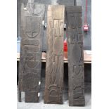 THREE AFRICAN TRIBAL YORUBA CARVED WOOD RELIEF PANELS . Largest 167 cm x 37 cm. (3)