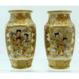 A SMALL PAIR OF LATE 19TH CENTURY JAPANESE MEIJI PERIOD SATSUMA VASES painted with figures in variou