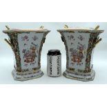A FINE LARGE PAIR OF 18TH CENTURY CHINESE EXPORT FAMILLE ROSE BOUGH POTS AND COVERS Qianlong, painte
