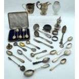 ASSORTED ANTIQUE SILVER including straining spoons etc. Silver 800 grams. (qty)