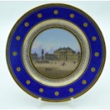 A FINE 18TH/19TH CENTURY EUROPEAN PORCELAIN CABINET PLATE painted with a central town square scene.