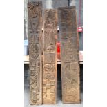 THREE AFRICAN TRIBAL YORUBA CARVED WOOD RELIEF PANELS . Largest 178 cm x 25 cm. (3)