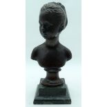 French School (C1900) Bronze, Nude female, upon a marble base. 27 cm high overall.