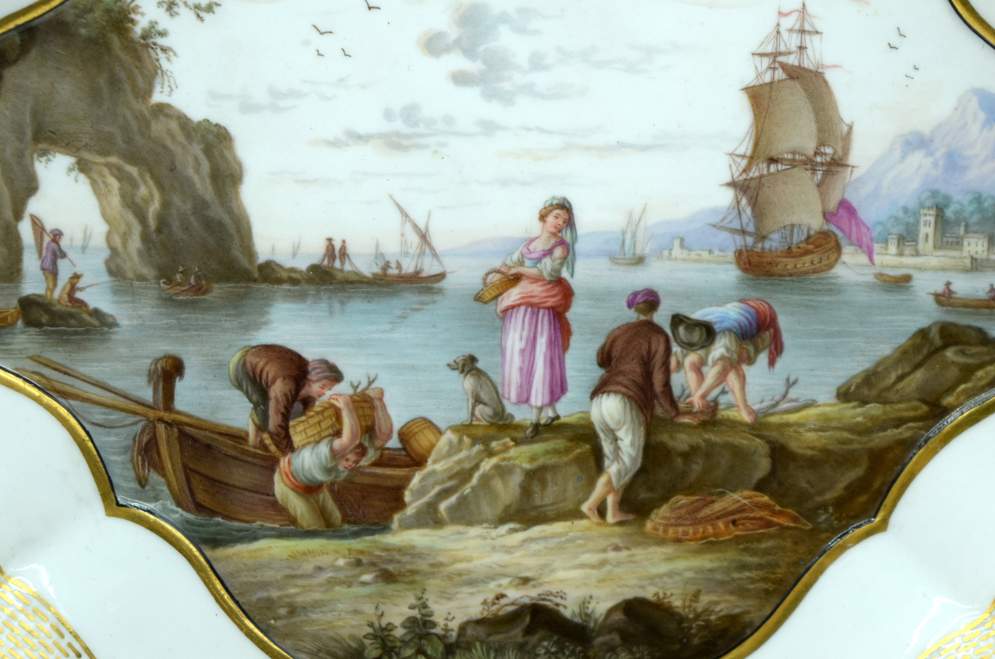 A FINE PAIR OF 18TH/19TH CENTURY MEISSEN TWIN HANDLED PORCELAIN DISHES painted with coastal views. 2 - Image 3 of 19