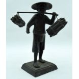 A 19TH CENTURY JAPANESE MEIJI PERIOD BRONZE OKIMONO modelled as a farmer. 22 cm x 15 cm.