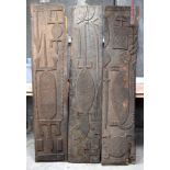 THREE AFRICAN TRIBAL YORUBA CARVED WOOD RELIEF PANELS . Largest 169 cm x 38 cm. (3)
