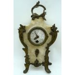 AN ANTIQUE FRENCH BRONZE AND MARBLE CLOCK. 24 cm x 12 cm.