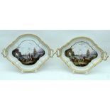 A FINE PAIR OF 18TH/19TH CENTURY MEISSEN TWIN HANDLED PORCELAIN DISHES painted with coastal views. 2