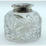 AN ART NOUVEAU SILVER MOUNTED KATE HARRIS CUT GLASS INKWELL by William Hutton & Sons