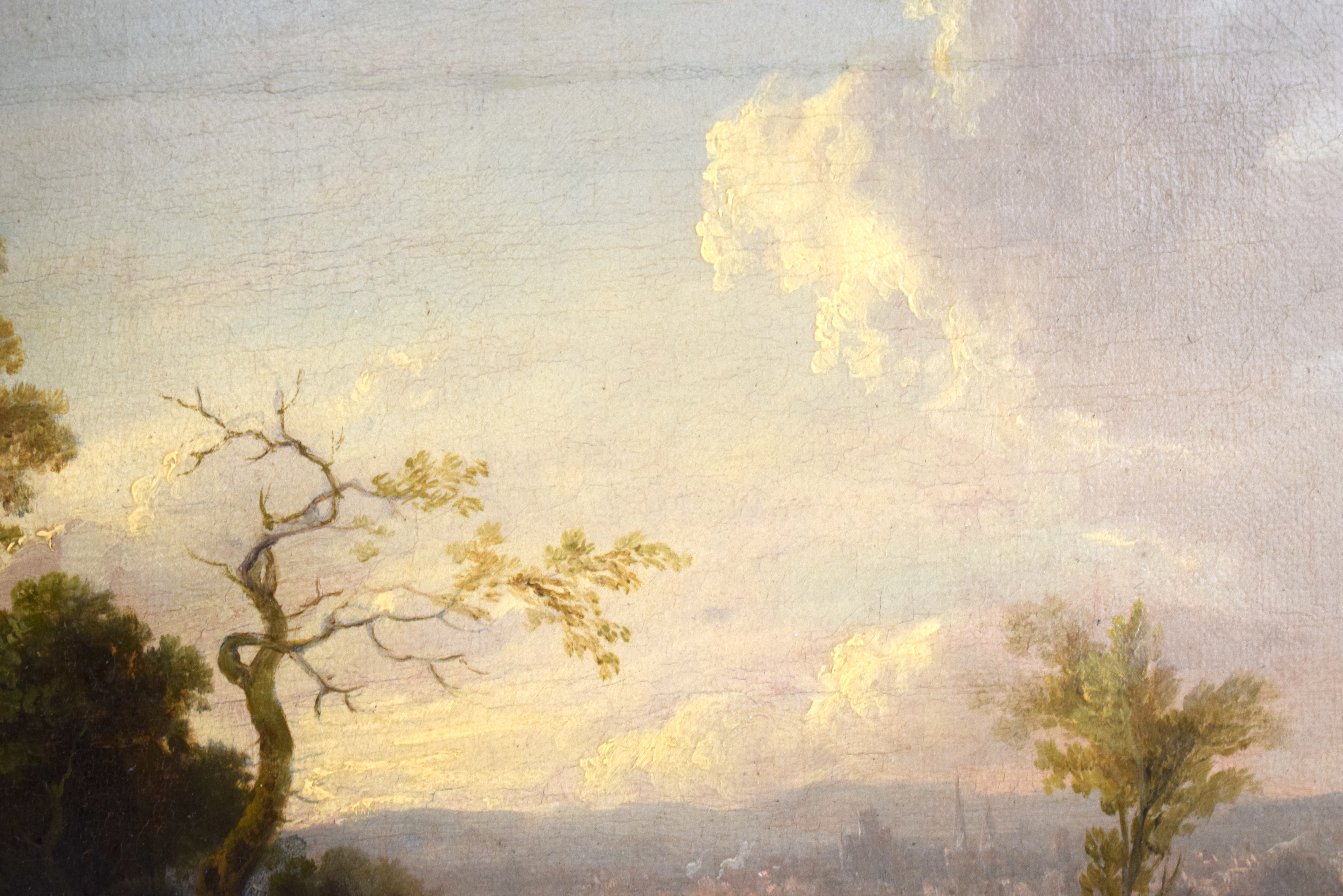 Alexander Nasmyth (1758-1840) Oil on board, Figures roaming within a landscape. Image 32 cm x 20 cm - Image 4 of 6