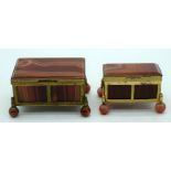 TWO ANTIQUE GILT METAL AND AGATE CASKETS. Largest 7 cm x 6.5 cm. (2)