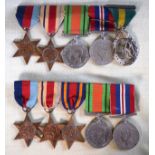 TWO WWII MEDAL GROUPS including territorial, with original ribbons. (10)