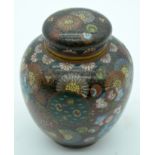 A SMALL LATE 19TH CENTURY JAPANESE MEIJI PERIOD CLOISONNE ENAMEL TEA CADDY AND COVER decorated with