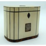 A GEORGE III IVORY SILVER AND TORTOISESHELL TEA CADDY with vacant interior. 11 cm x 11 cm.