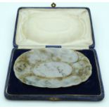A VERY RARE 18TH/19TH CENTURY INDIAN MUGHAL TYPE JADE DISH enamelled with royal portraits and landsc