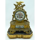 A MID 19TH CENTURY FRENCH SEVRES PORCELAIN INSET BRONZE MANTEL CLOCK painted with figures. Clock 27
