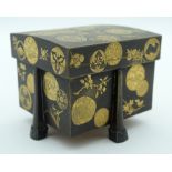 A FINE 19TH CENTURY JAPANESE MEIJI PERIOD BLACK AND GOLD LACQUER BOX AND COVER decorated with bird s