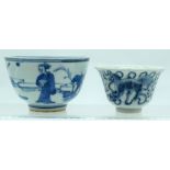 A 19TH CENTURY CHINESE BLUE AND WHITE SHISHI DOG TEABOWL Qing, together with another blue and white