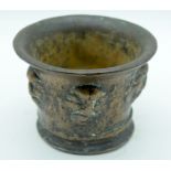 A 17TH/18TH CENTURY EUROPEAN BRONZE MORTAR possibly Dutch or Italian, decorated with lion mask heads