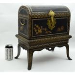 A VERY RARE LATE 16TH/17TH CENTURY JAPANESE NANBAN LACQUER COFFER ON STAND Southern Barbarian, unusu