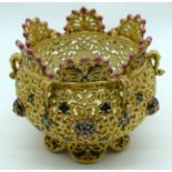 AN ANTIQUE HUNGARIAN MAJOLICA ZSOLNAY PECS BOWL of reticulate form. 16 cm x 14 cm.