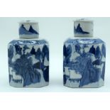 A PAIR OF LATE 18TH/19TH CENTURY CHINESE BLUE AND WHITE TEA CANISTERS AND COVERS Qianlong/Jiaqing, p