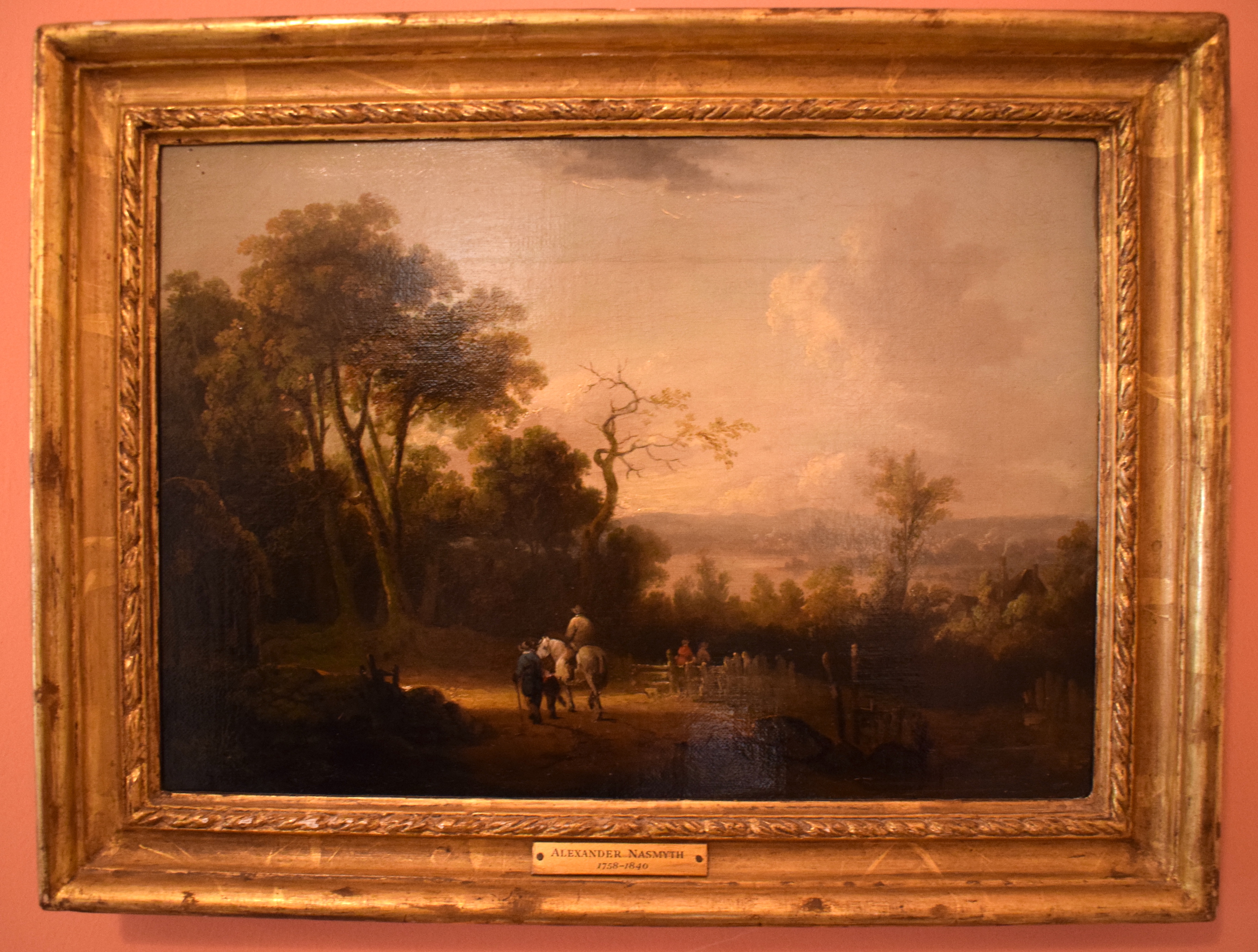 Alexander Nasmyth (1758-1840) Oil on board, Figures roaming within a landscape. Image 32 cm x 20 cm