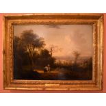 Alexander Nasmyth (1758-1840) Oil on board, Figures roaming within a landscape. Image 32 cm x 20 cm