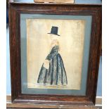 British School (19th Century) Watercolour, Lady wearing a top hat. Image 27 cm x 21 cm.