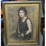 British School (C1930) Pastel, Girl in a black dress. Image 55 cm x 45 cm.