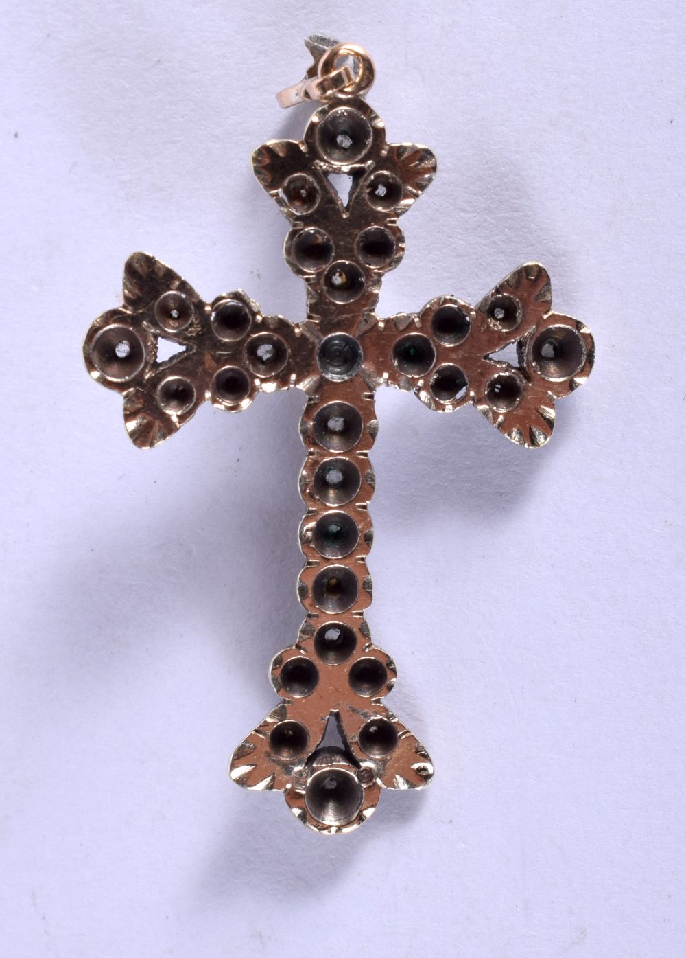 AN ANTIQUE PEARL GEM SET CRUCIFIX. 6 grams. 5 cm x 2.5 cm. - Image 2 of 2