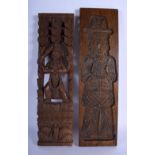 A VINTAGE CONTINENTAL CARVED FRUITWOOD BISCUIT OR GINGERBREAD MOULD together with a carved Indian wa