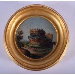 AN 18TH/19TH CENTURY ITALIAN MICRO MOSAIC PANEL depicting ruins. Mosaic 6.5 cm diameter.