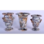 A RARE SET OF 19TH CENTURY ENGLISH MARBLE PORCELAIN VASES After the Antiquity. Largest 14 cm x 11 cm