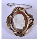 AN ANTIQUE YELLOW METAL CAMEO BROOCH depicting a bearded male. 30 grams. 5.5 cm x 5.5 cm.