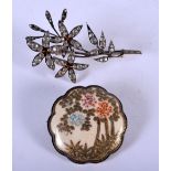 A 19TH CENTURY JAPANESE MEIJI PERIOD SATSUMA BROOCH together with a paste brooch. Largest 8 cm x 5 c