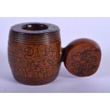 A LOVELY 18TH CENTURY BOXWOOD TREEN CARVED WOOD NUT CRUCKER inscribed with a poem. 6.5 cm x 5 cm.