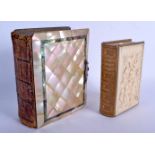 A RARE 19TH CENTURY EUROPEAN IVORY MOUNTED BIBLE together with another mother of pearl bible. Larges