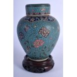 A RARE 19TH CENTURY JAPANESE MEIJI PERIOD CLOISONNE ENAMEL JAR AND COVER unusually overlaid over por