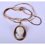 A 9CT GOLD CAMEO NECKLACE. 4 grams. 39 cm long.