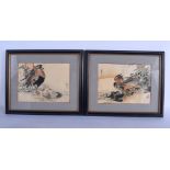 A PAIR OF 19TH CENTURY JAPANESE MEIJI PERIOD WATERCOLOURS depicting fowl within landscapes. Image 18