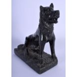A 19TH CENTURY ITALIAN CARVED SERPENTINE FIGURE OF A HOUND modelled upon a rectangular base. 14 cm x