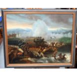 European School (19th Century) Oil on canvas, Battle Scene. Image 45 cm x 60 cm.